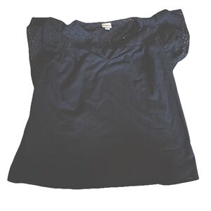 A New Day Short Sleeve T-Shirt Black Women's Size Medium Blouse with Ruffled Cut